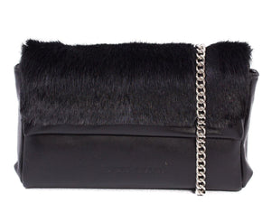 sherene melinda springbok hair-on-hide black leather Sophy SS18 Clutch Bag stripe front strap