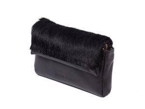 sherene melinda springbok hair-on-hide black leather Sophy SS18 Clutch Bag Stripe side angle
