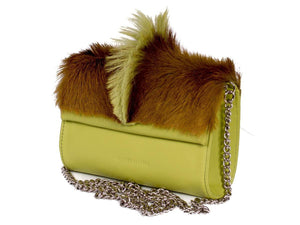 Mini Springbok Handbag in Citrus Green with a Fan by Sherene Melinda Side Angle Strap