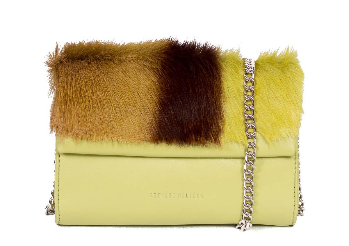 Mini Springbok Handbag in Citrus Green with a Stripe by Sherene Melinda Front Strap