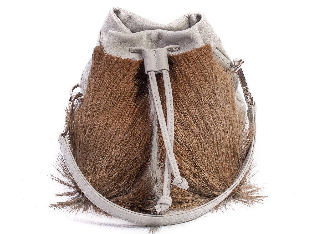 sherene melinda springbok hair-on-hide earth leather pouch bag fan front strap