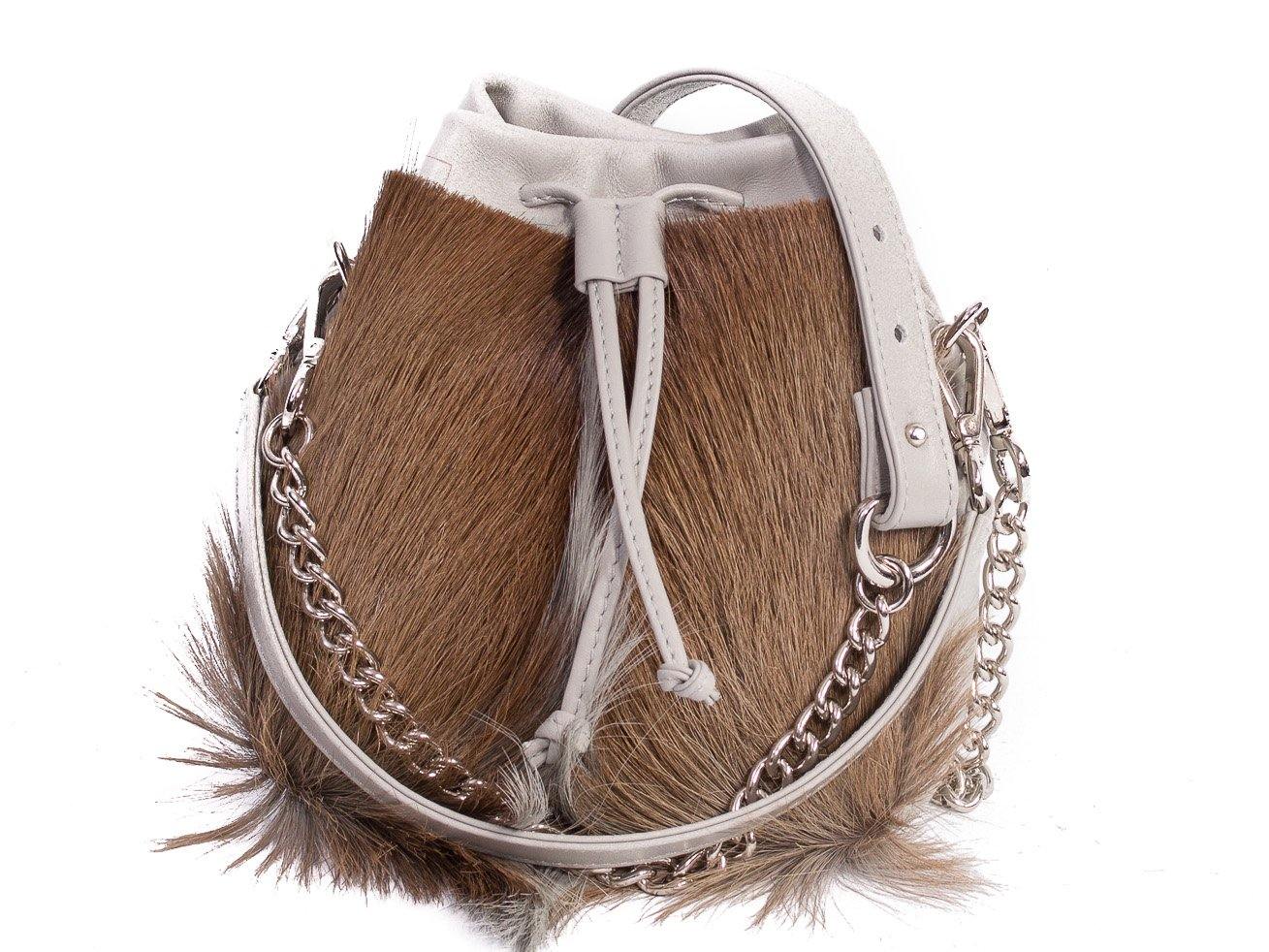 sherene melinda springbok hair-on-hide earth leather pouch bag fan front strap