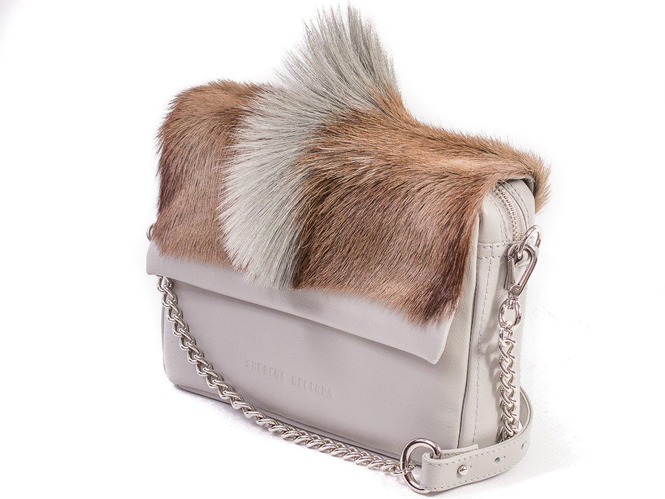 sherene melinda springbok hair-on-hide earth leather shoulder bag Fan side angle strap