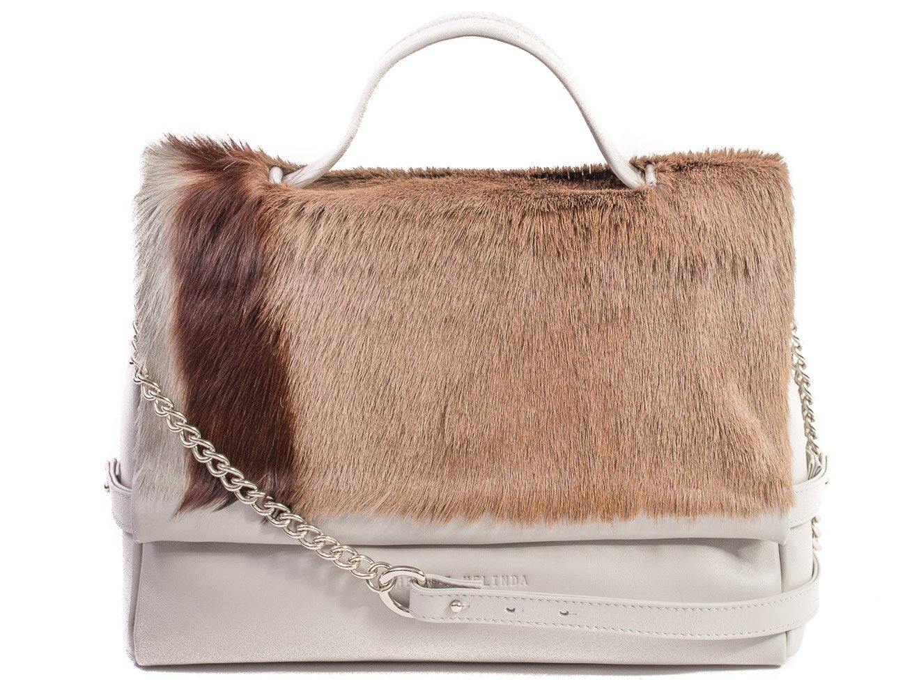 sherene melinda springbok hair-on-hide earth leather smith tote bag stripe front strap