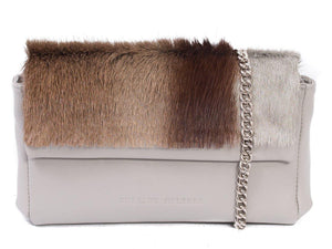 sherene melinda springbok hair-on-hide earth leather Sophy SS18 Clutch Bag stripe front strap