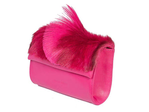 Mini Springbok Handbag in Fuchsia with a Fan by Sherene Melinda Side Angle