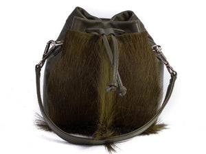sherene melinda springbok hair-on-hide green leather pouch bag Fan front