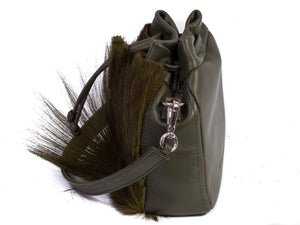 sherene melinda springbok hair-on-hide green leather pouch bag Fan side