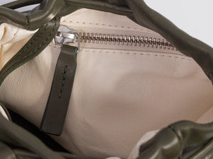 sherene melinda springbok hair-on-hide green leather pouch bag inside