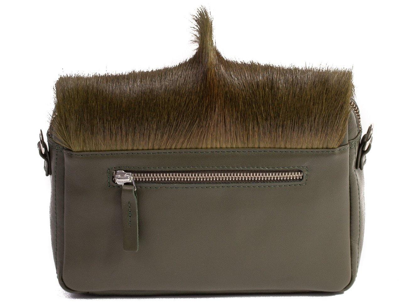 sherene melinda springbok hair-on-hide green leather shoulder bag Fan back
