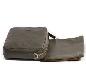 sherene melinda springbok hair-on-hide green leather shoulder bag open