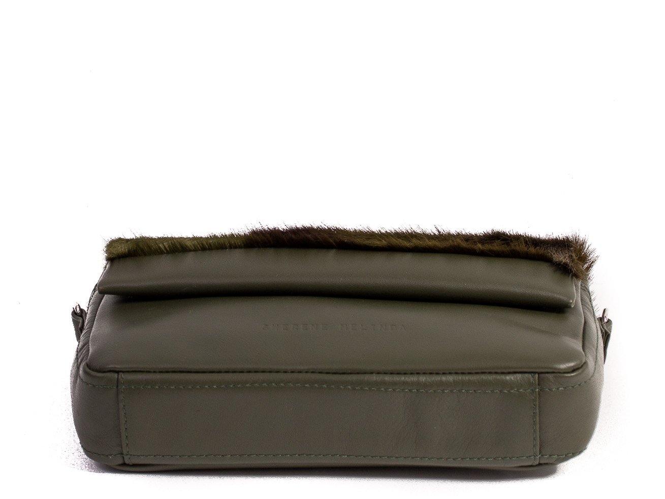 sherene melinda springbok hair-on-hide green leather shoulder bag Stripe bottom