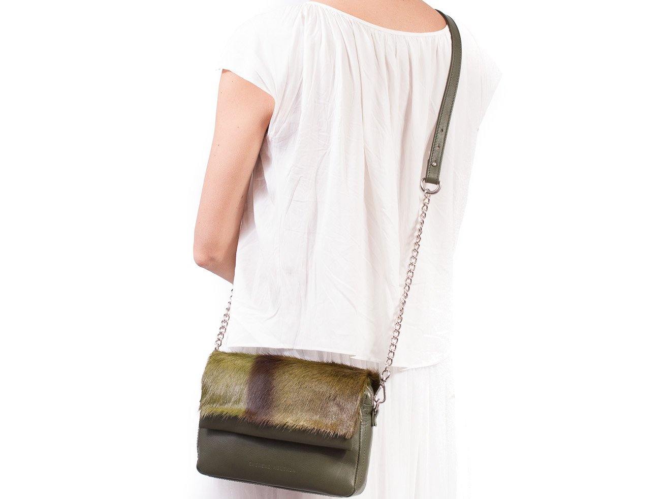 Green Shoulder Bag with a stripe - SHERENE MELINDA