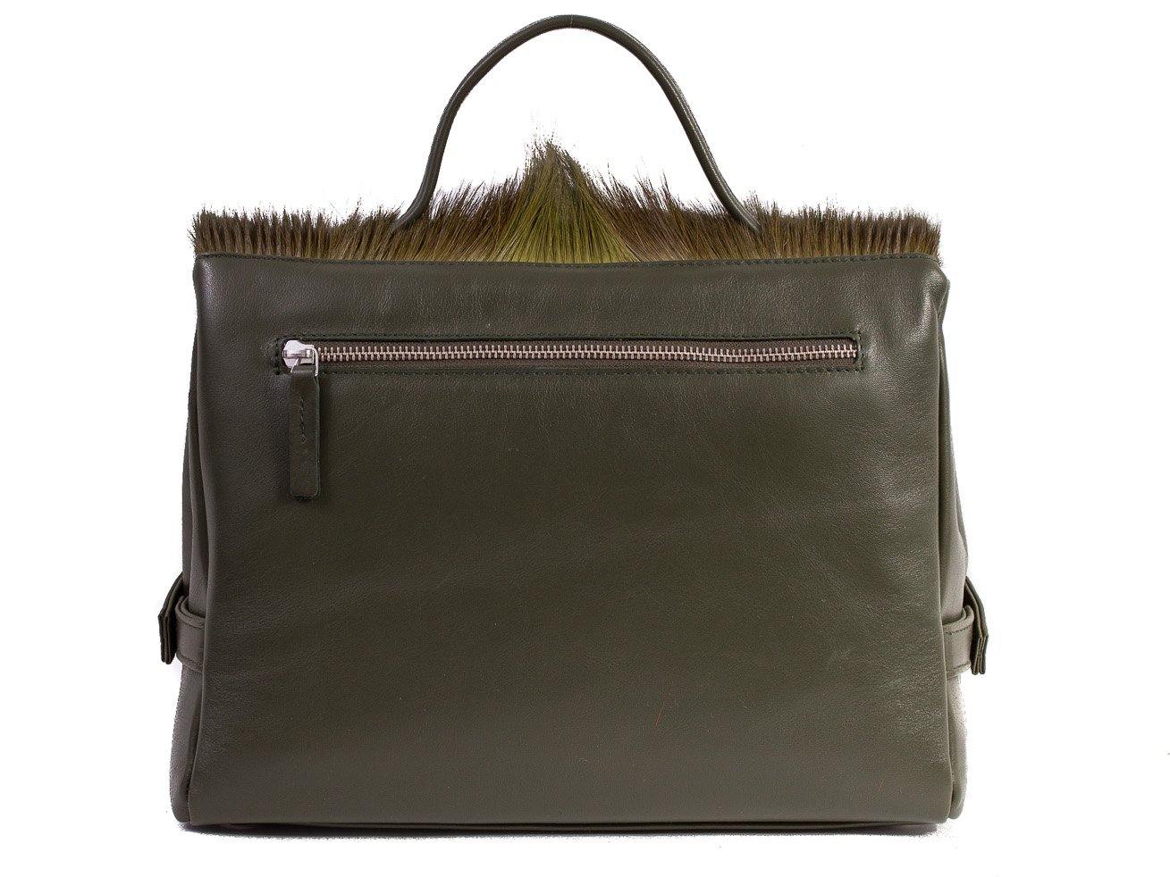 sherene melinda springbok hair-on-hide green leather smith tote bag Fan back