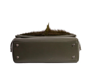 sherene melinda springbok hair-on-hide green leather smith tote bag Fan bottom