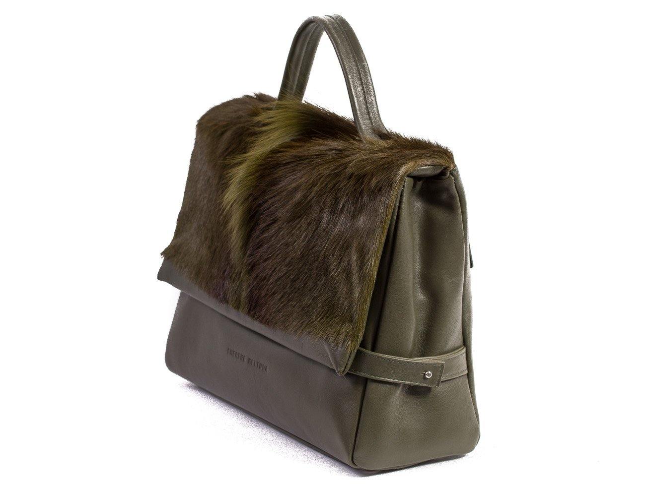 sherene melinda springbok hair-on-hide green leather smith tote bag Fan side angle