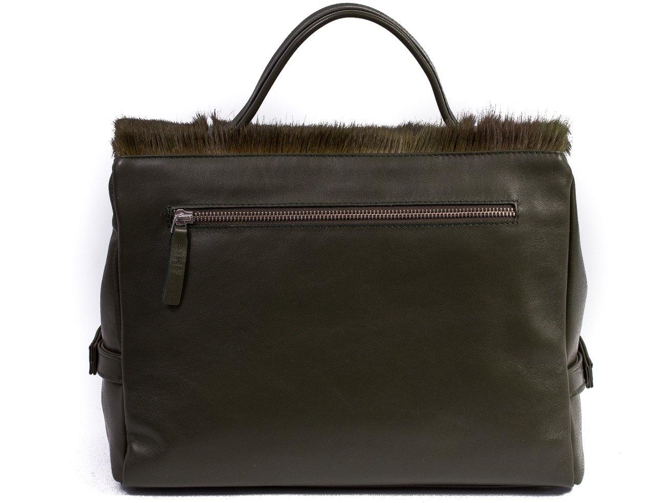 sherene melinda springbok hair-on-hide green leather smith tote bag Stripe back