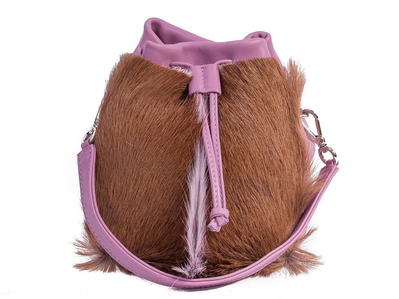 sherene melinda springbok hair-on-hide lavender leather pouch bag Fan front