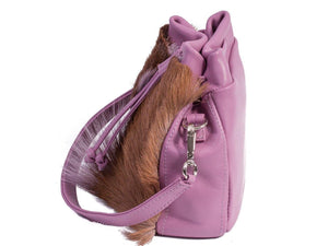 sherene melinda springbok hair-on-hide lavender leather pouch bag Fan side
