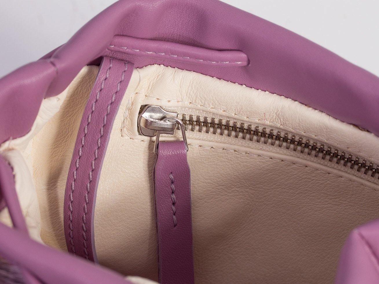 sherene melinda springbok hair-on-hide lavender leather pouch bag inside