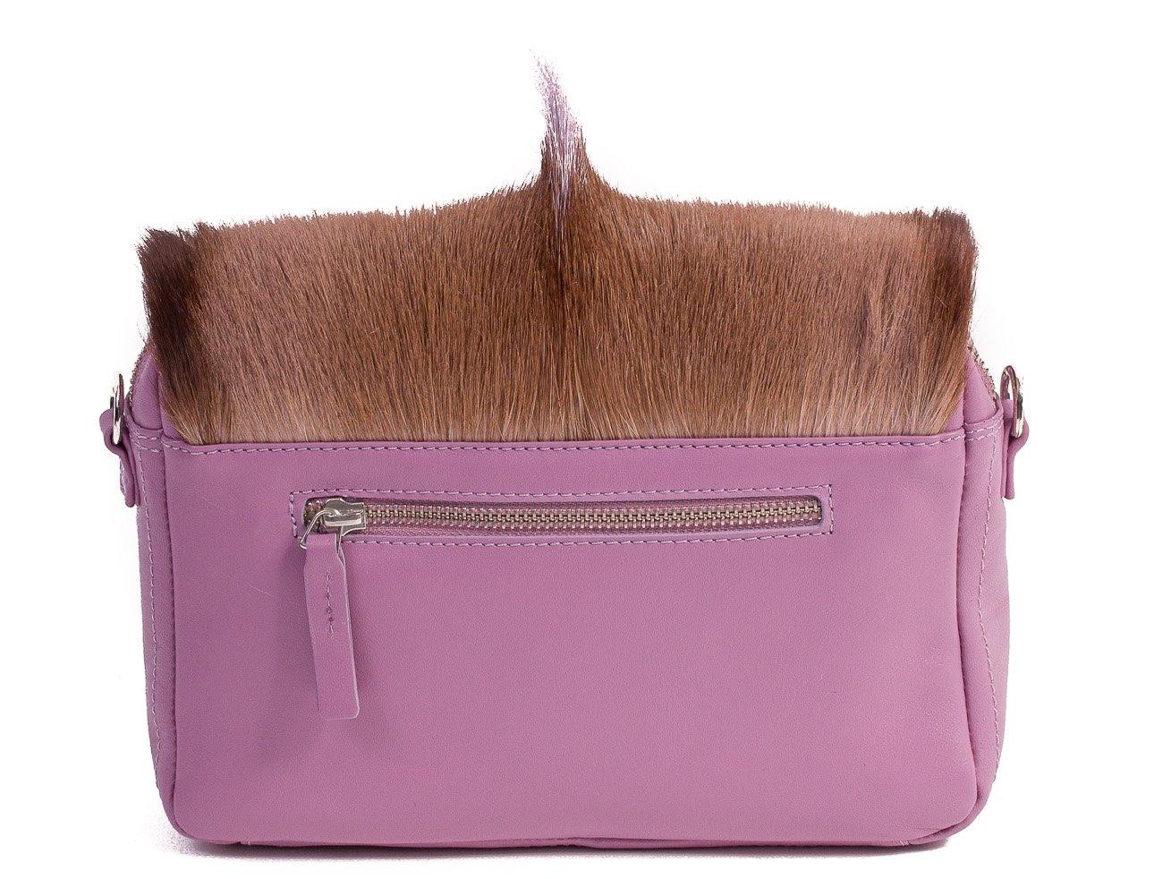 sherene melinda springbok hair-on-hide lavender leather shoulder bag Fan back