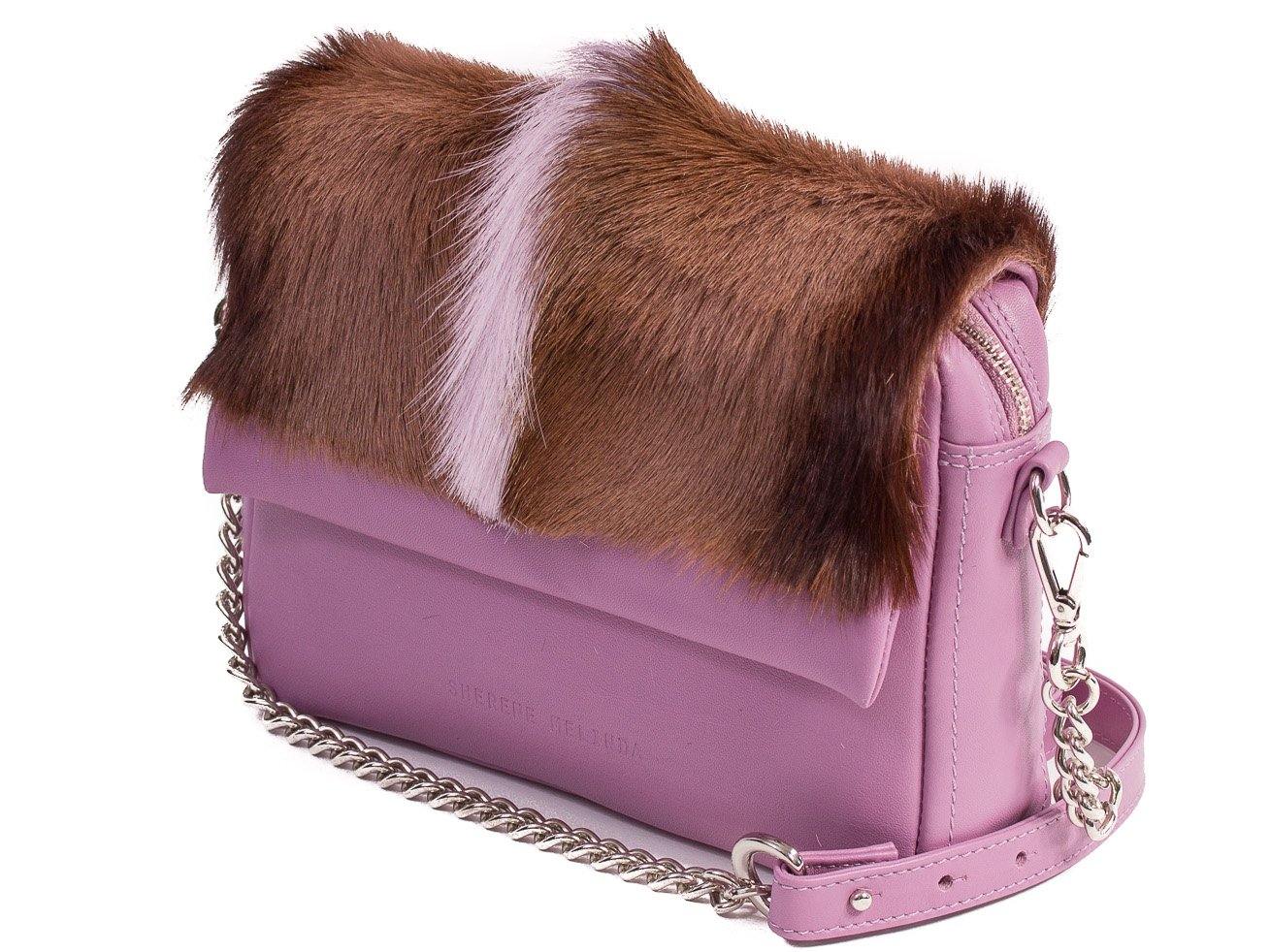 sherene melinda springbok hair-on-hide lavender leather shoulder bag Fan side angle strap