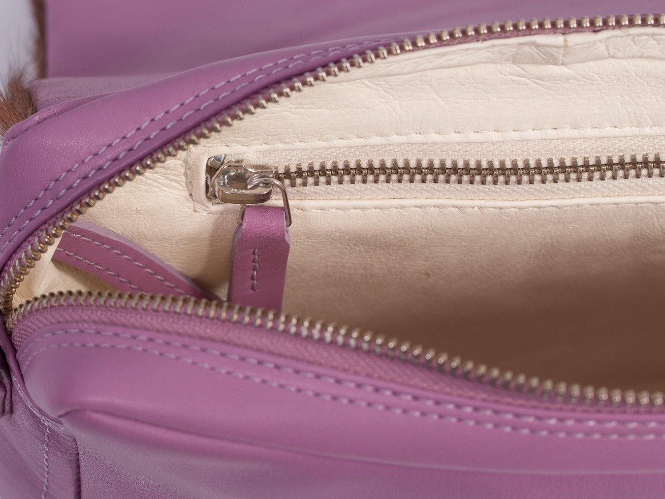 sherene melinda springbok hair-on-hide lavender leather shoulder bag inside