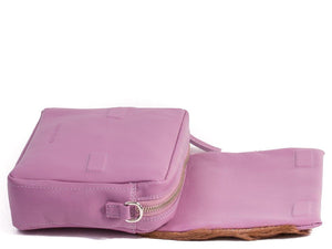 sherene melinda springbok hair-on-hide lavender leather shoulder bag open