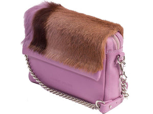 sherene melinda springbok hair-on-hide lavender leather shoulder bag Stripe side angle strap