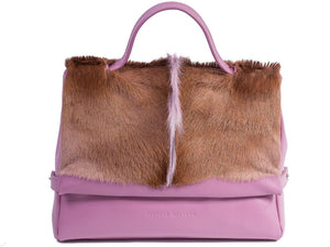 sherene melinda springbok hair-on-hide lavender leather smith tote bag Fan front