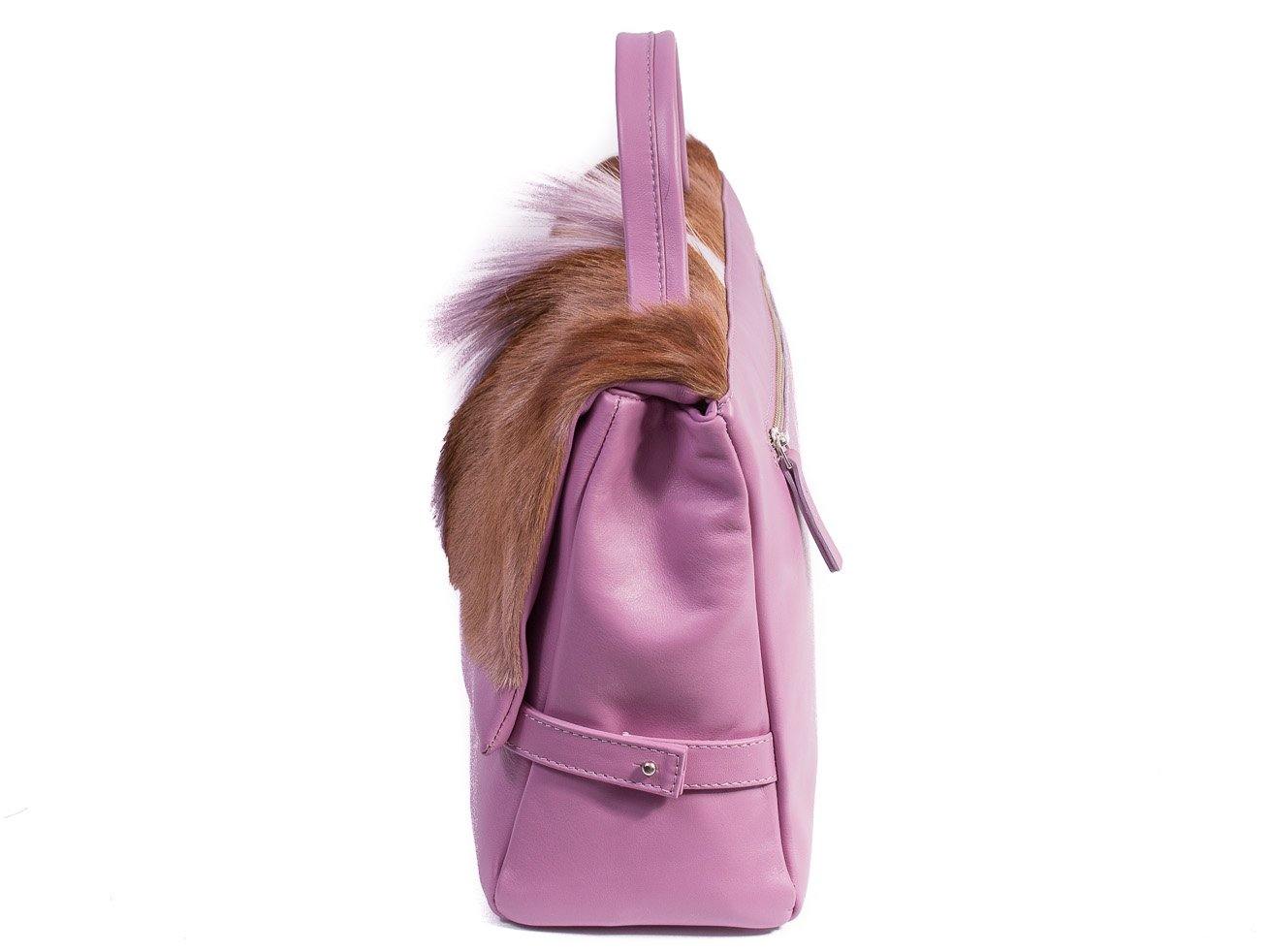 sherene melinda springbok hair-on-hide lavender leather smith tote bag Fan side