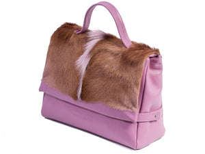 sherene melinda springbok hair-on-hide lavender leather smith tote bag Fan side angle