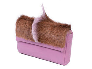 sherene melinda springbok hair-on-hide lavender leather Sophy SS18 Clutch Bag Fan side angle
