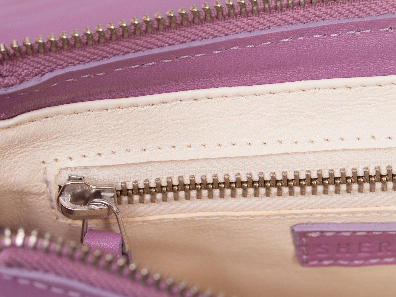 sherene melinda springbok hair-on-hide lavender leather Sophy SS18 Clutch Bag inside
