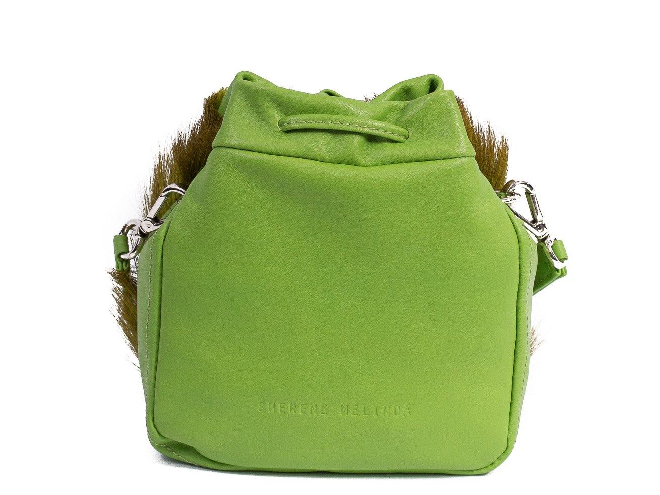 sherene melinda springbok hair-on-hide lime green leather pouch bag back