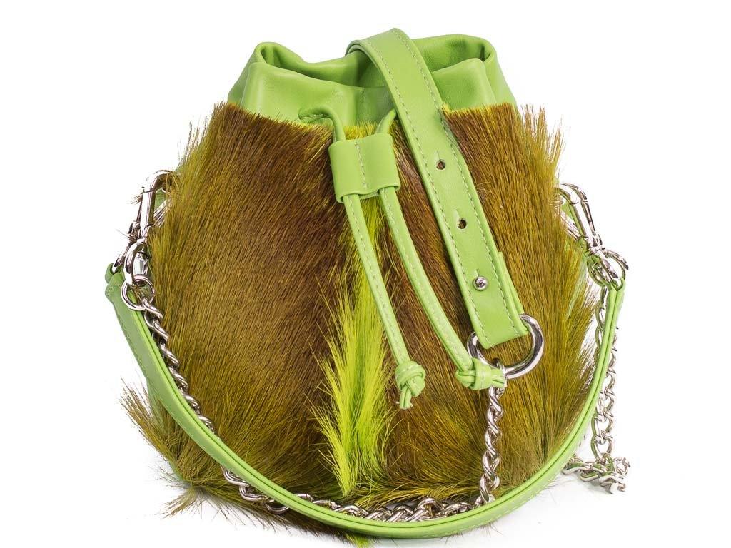 sherene melinda springbok hair-on-hide lime green leather pouch bag Fan front strap