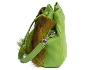 sherene melinda springbok hair-on-hide lime green leather pouch bag Fan side