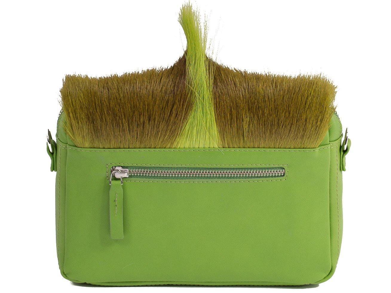 sherene melinda springbok hair-on-hide lime green leather shoulder bag Fan back