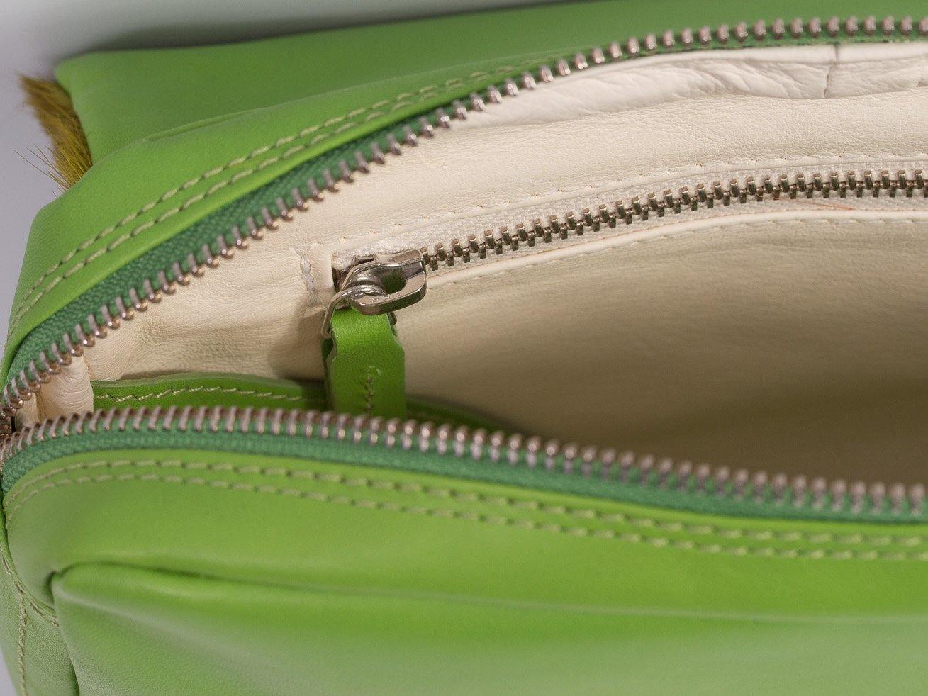sherene melinda springbok hair-on-hide lime green leather shoulder bag Stripe inside