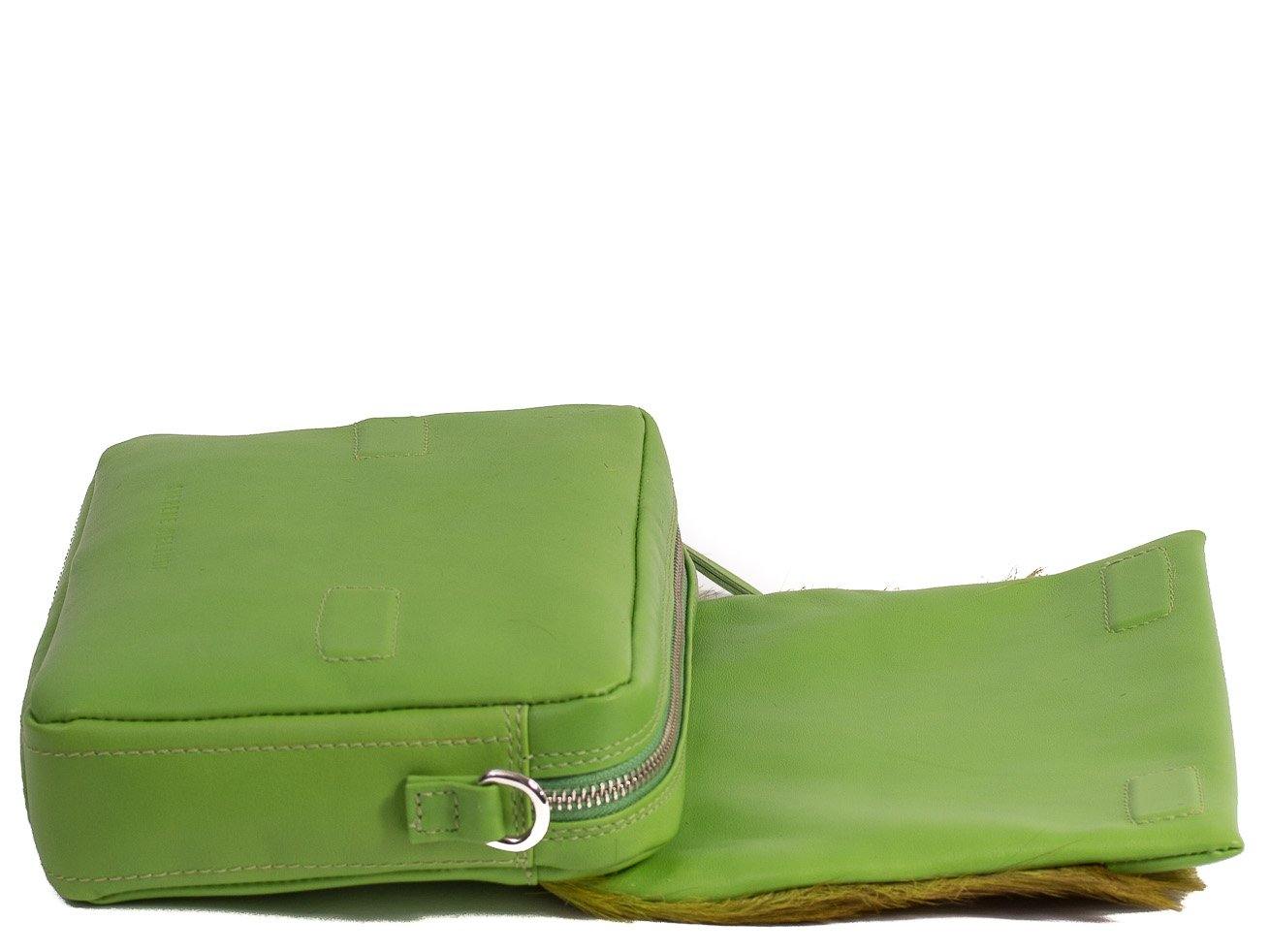 sherene melinda springbok hair-on-hide lime green leather shoulder bag open