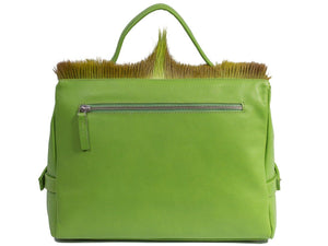sherene melinda springbok hair-on-hide lime green leather smith tote bag Fan back