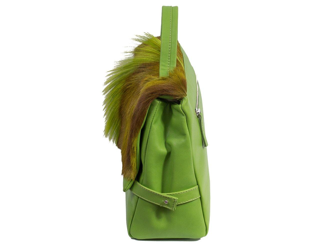 sherene melinda springbok hair-on-hide lime green leather smith tote bag Fan side