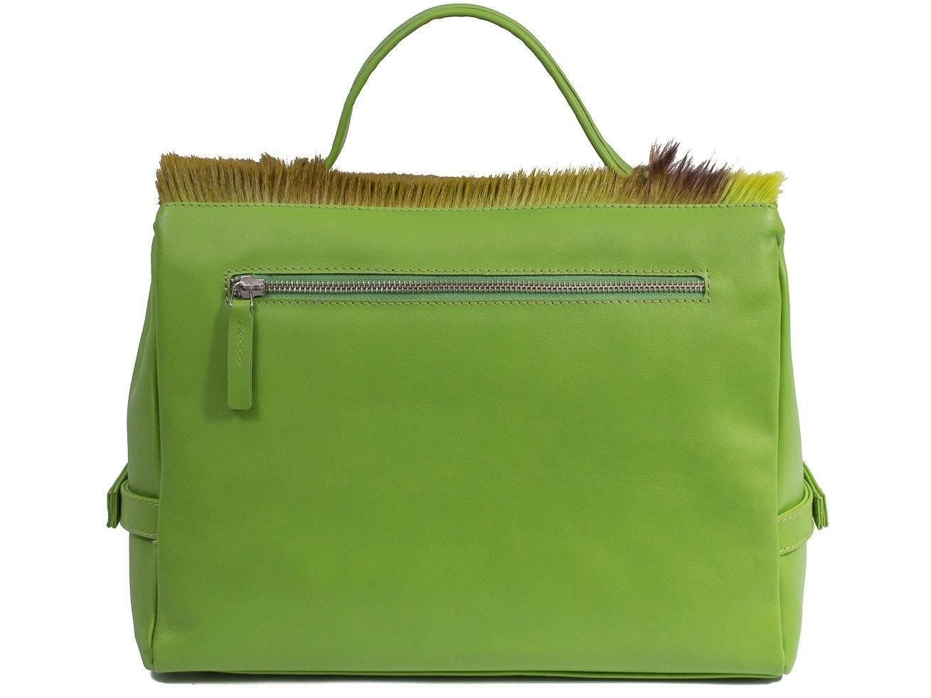 sherene melinda springbok hair-on-hide lime green leather smith tote bag Stripe back