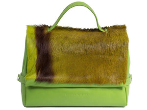 sherene melinda springbok hair-on-hide lime green leather smith tote bag Stripe front