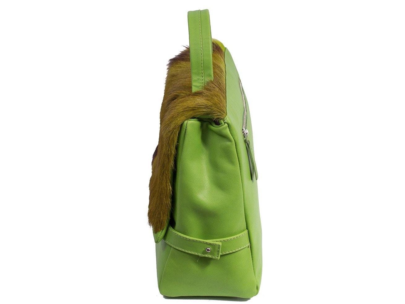 sherene melinda springbok hair-on-hide lime green leather smith tote bag Stripe side