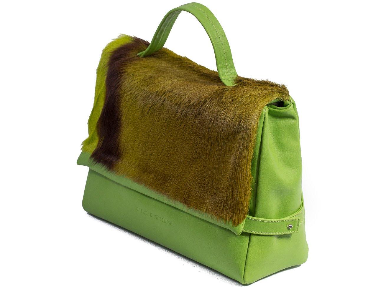 sherene melinda springbok hair-on-hide lime green leather smith tote bag Stripe side angle