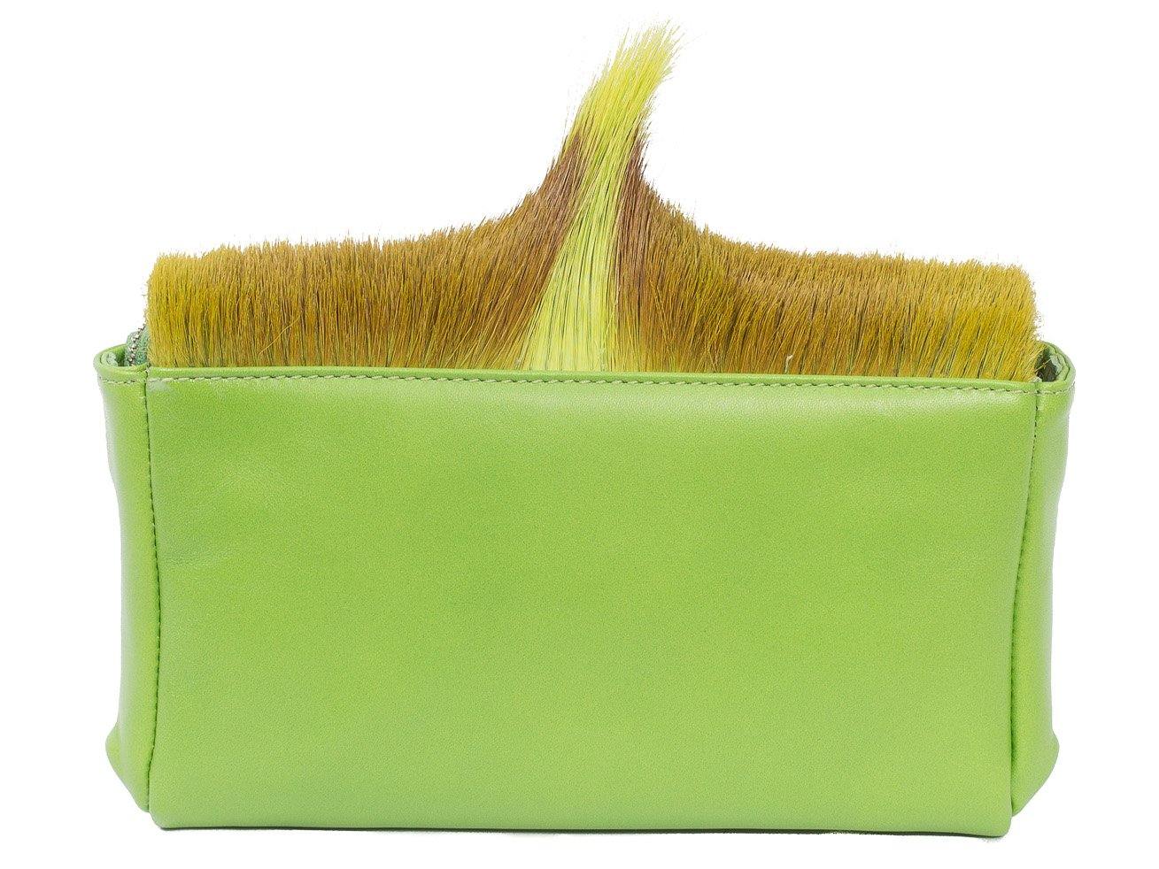 sherene melinda springbok hair-on-hide lime green leather Sophy SS18 Clutch Bag Fan back