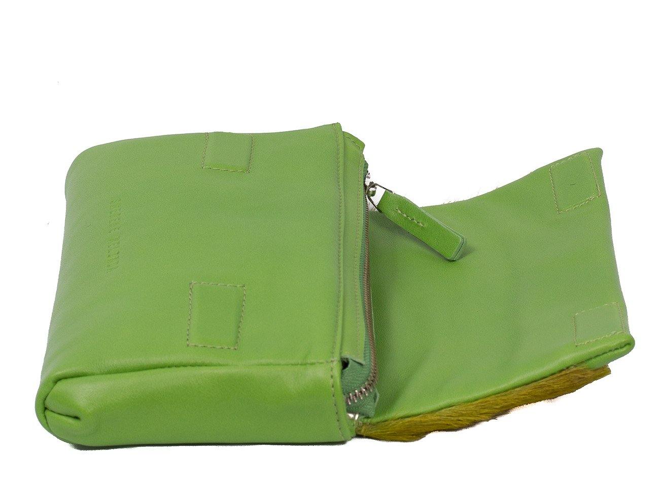 sherene melinda springbok hair-on-hide lime green leather Sophy SS18 Clutch Bag Stripe open