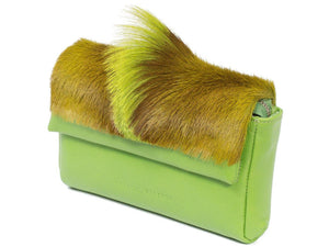 sherene melinda springbok hair-on-hide lime green leather Sophy SS18 Clutch Bag Fan side angle
