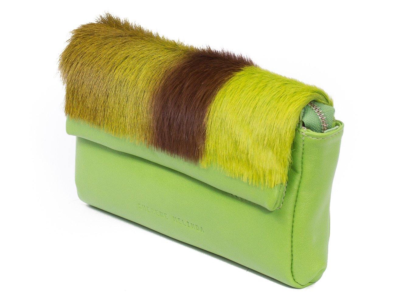 sherene melinda springbok hair-on-hide lime green leather Sophy SS18 Clutch Bag Stripe side angle
